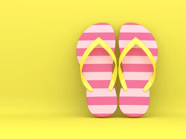 Renderizado Chanclas Sobre Fondo Amarillo Con Lugar Para Texto —  Fotos de Stock