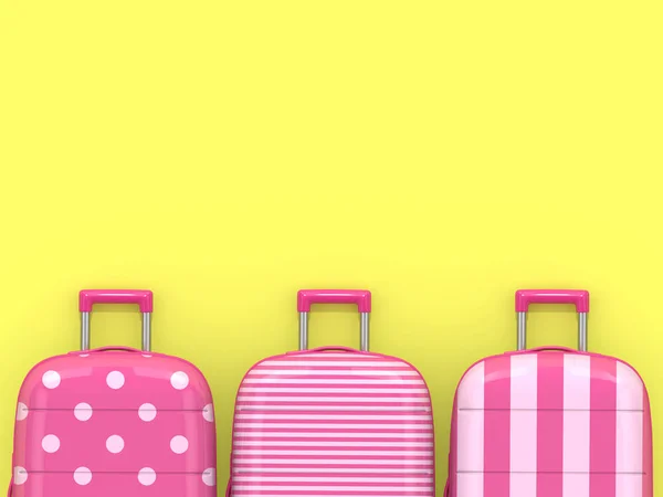 Render Three Suitcases Yellow Background Place Text — Stock Photo, Image