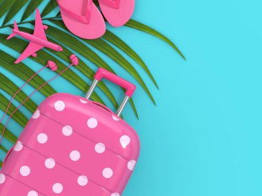 bavul tatil malzeme üzerinde mavi arka plan ile 3D render