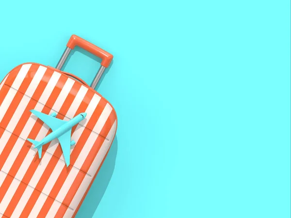 青い背景に飛行機でスーツケースの 3 d レンダリング — ストック写真