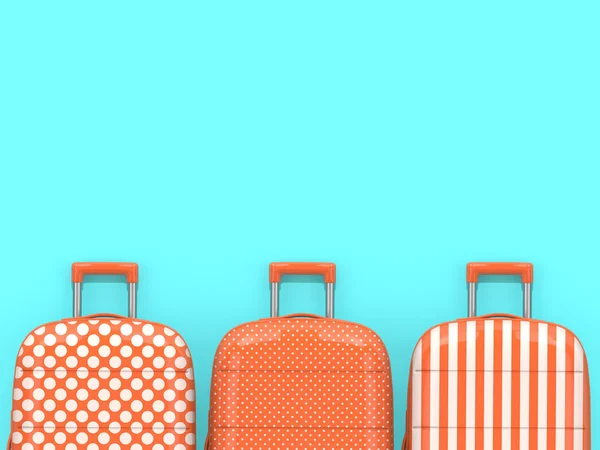 3D-Darstellung von drei Koffern auf blauem Hintergrund — Stockfoto