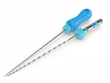 endodontik dosyaların üzerine beyaz 3D render 