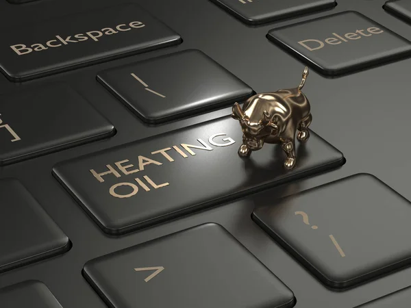 3d render of keyboard with heating oil button and bull — Stock Photo, Image