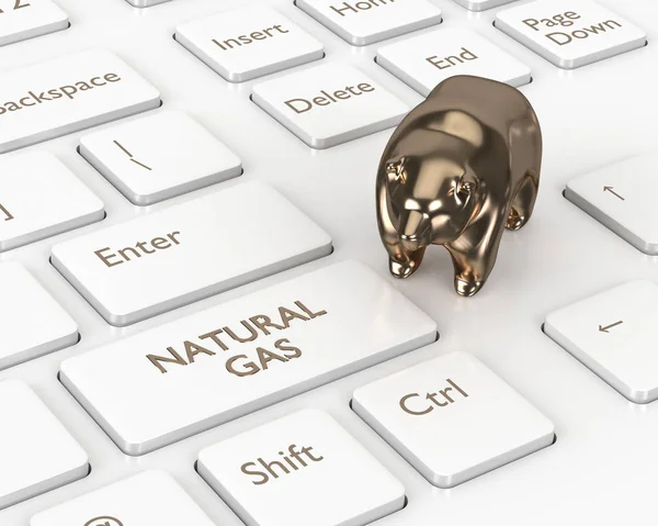 3D візуалізація клавіатури з кнопкою природного газу і ведмедем — стокове фото