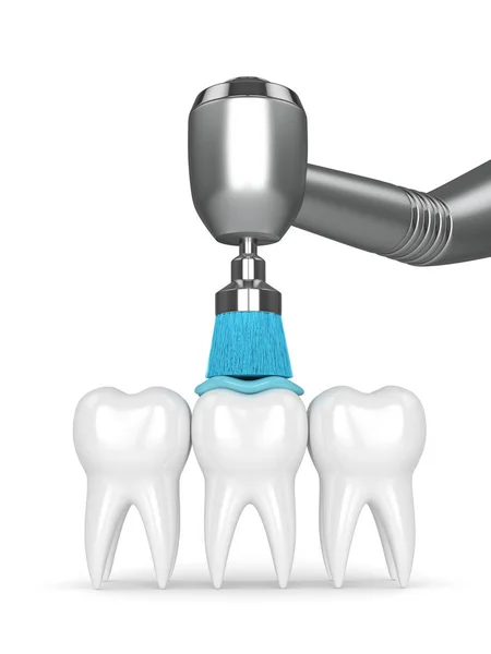 3D renderowania zębów z dentystycznych mikrosilnika i polerowania szczotki — Zdjęcie stockowe