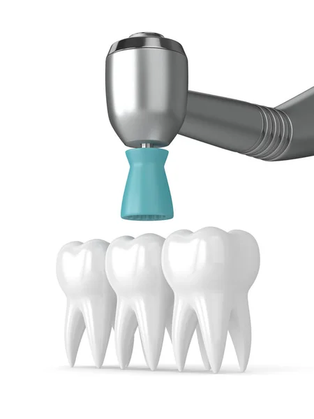 3D-rendering av tänder med tand handstycke och poler borste — Stockfoto