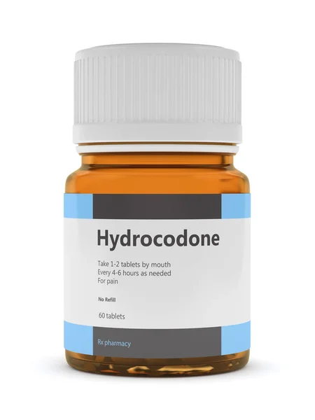 3D-Darstellung der Hydrocodon-Flasche mit Pillen — Stockfoto