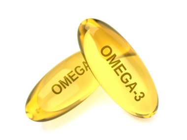  Beyaz üzerinde omega 3 kapsül 3d render
