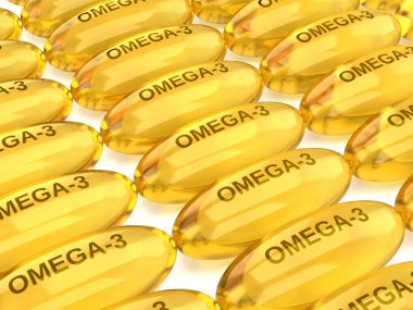  Beyaz üzerinde omega 3 kapsül 3d render