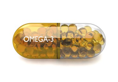  Beyaz üzerinde omega 3 kapsül 3d render