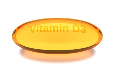 Beyaz üzerinde D3 vitamini kapsül 3d render
