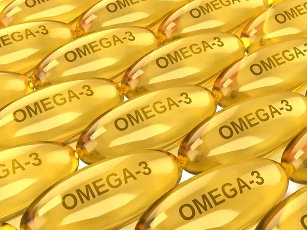 Prostorové vykreslení Omega-3 tobolek přes bílou — Stock fotografie