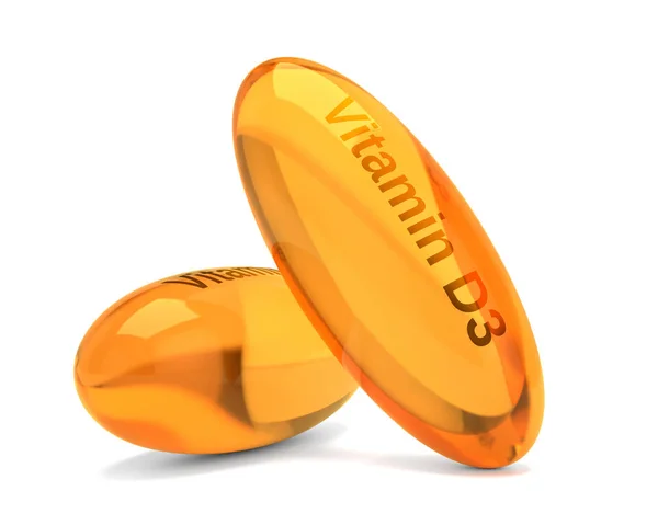 Rendering 3d delle capsule di vitamina D3 su bianco — Foto Stock