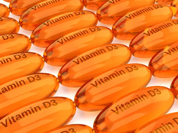 D3 vitamini kapsüllerinin 3boyutlu işlemesi — Stok fotoğraf
