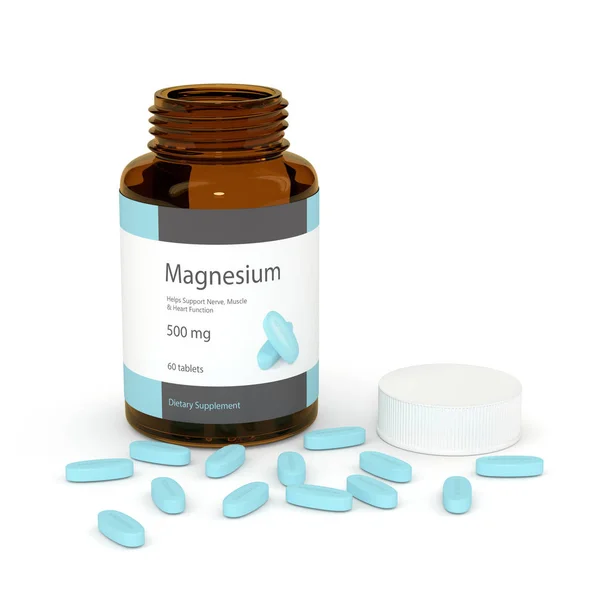 Rendering 3d del contenitore di magnesio con pillole — Foto Stock