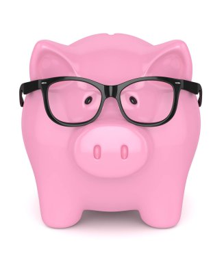 Beyaz üzerinde gözlük ile kumbara 3d render