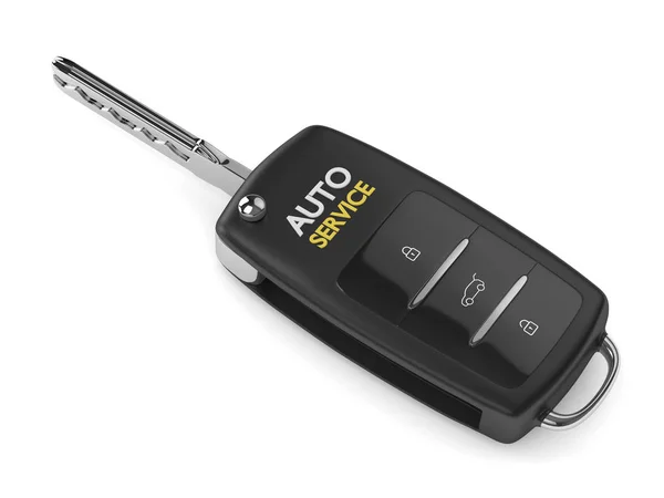 Renderização 3d da chave do carro com texto de serviço automático — Fotografia de Stock