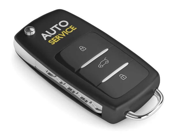 Renderização 3d da chave do carro com texto de serviço automático — Fotografia de Stock