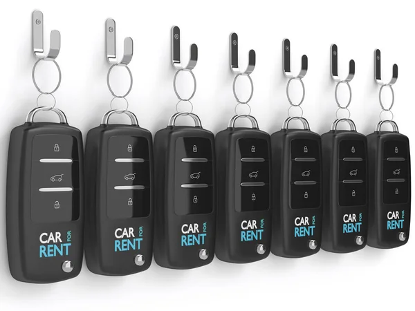 3d render of car for rent keys hanging on hook — Stock Photo, Image