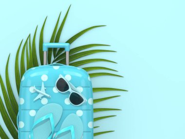 bavul tatil malzeme üzerinde mavi arka plan ile 3D render