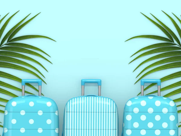 3d render of suitcases with palm leaves — Stock Photo, Image
