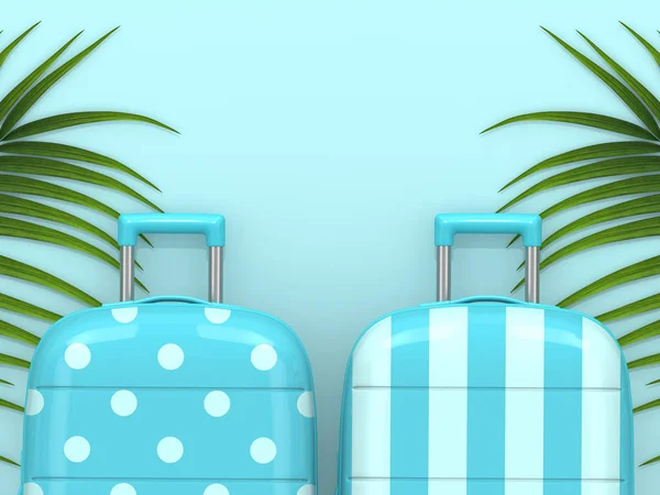 3d Оформление чемоданов с пальмовыми листьями — стоковое фото