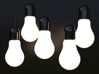 3d render of light incandescent bulbs glowing on black  clipart