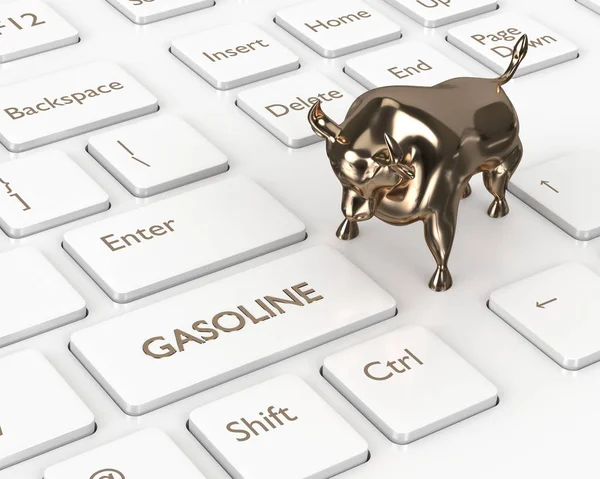 3D візуалізація клавіатури з бензиновою кнопкою і биком — стокове фото