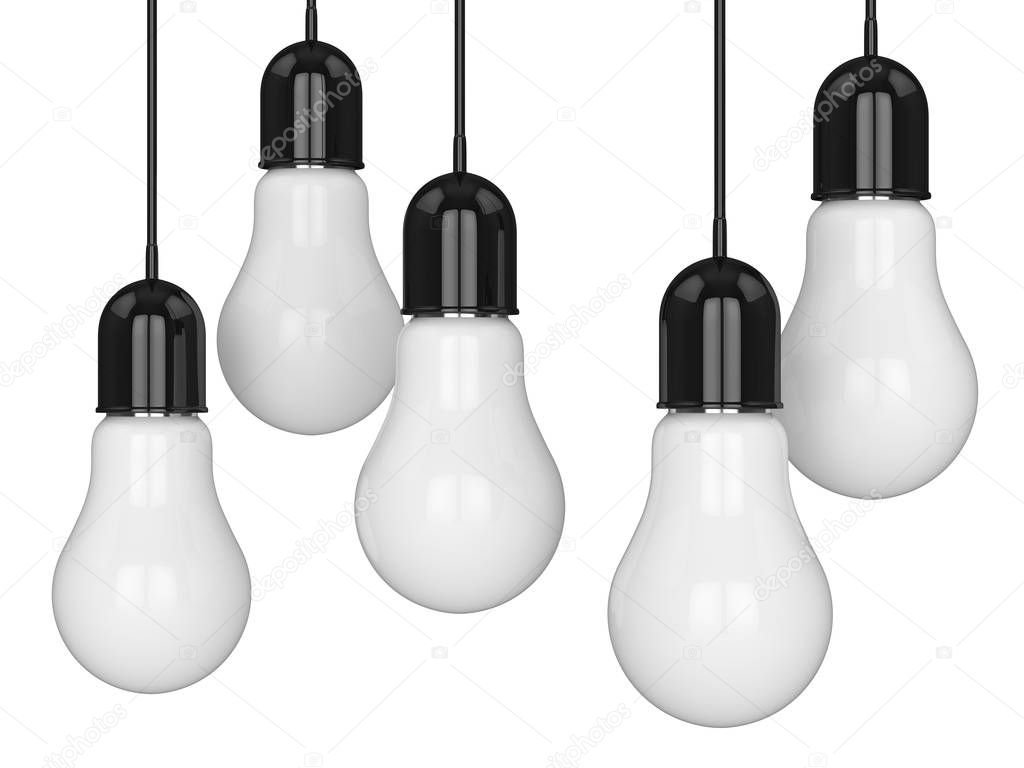 3d render of hanging light incandescent bulbs