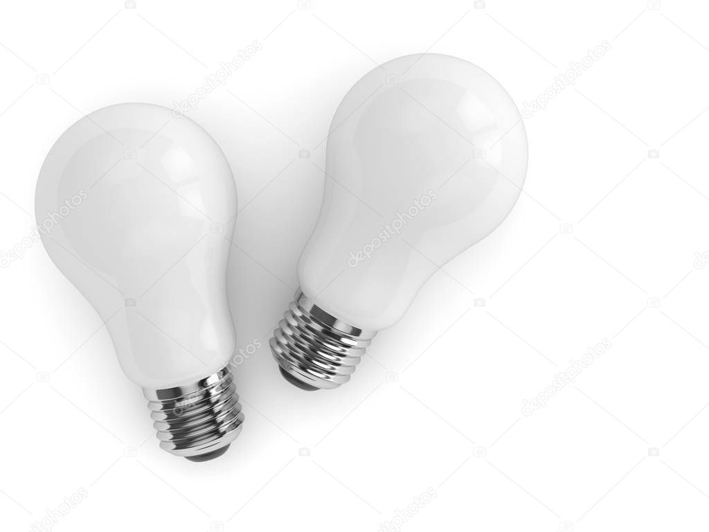 3d render of light incandescent bulbs over white background