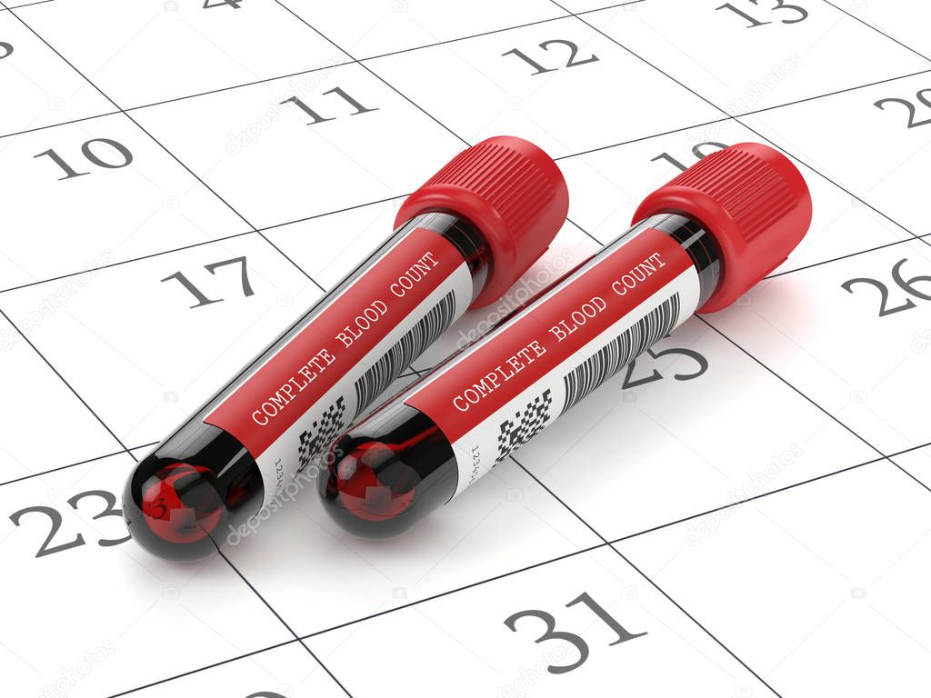 3d render of CBC blood tube on calendar