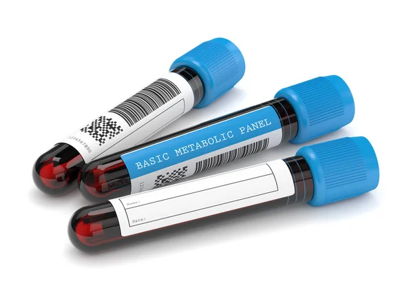 3d renderização de tubos de sangue do painel metabólico básico — Fotografia de Stock