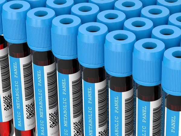 Temel Metabolik Panel kan tüpleri 3d render — Stok fotoğraf