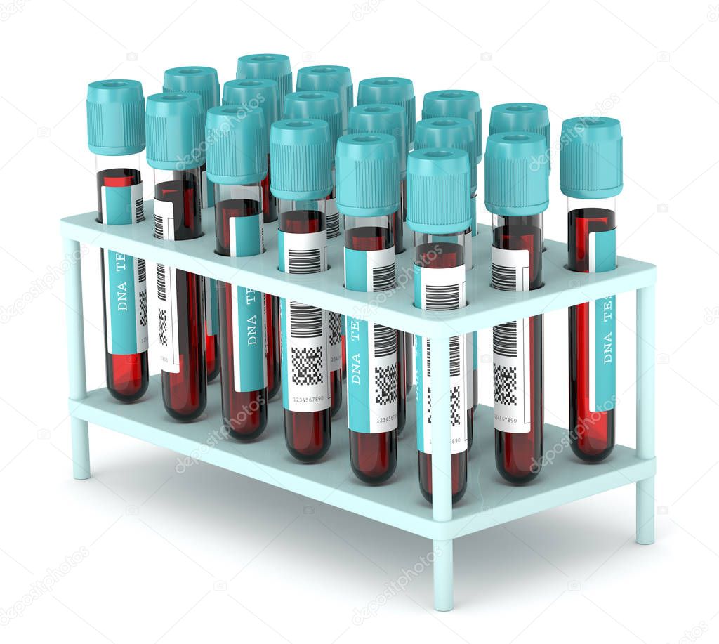 3d render of DNA test tubes in container