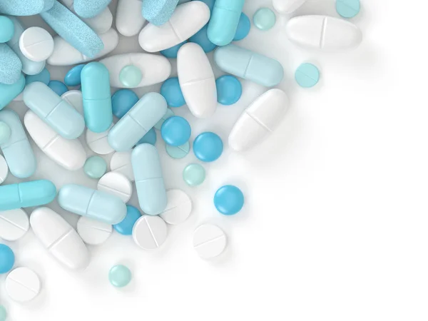 3d render of top view of pills, tablets and capsules — Stock Photo, Image