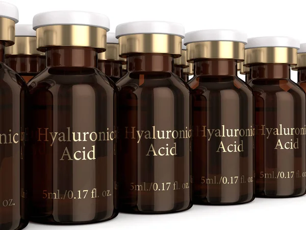 3d render of hyaluronic acid vials in row — Stock Photo, Image