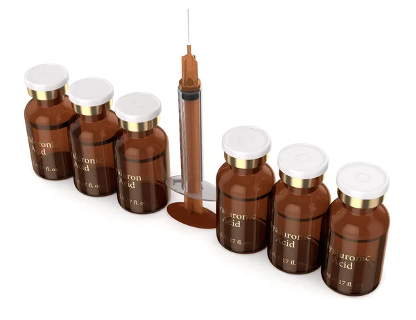 3d render of hyaluronic acid vials with syringe — Stock Photo, Image