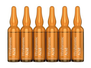 3d render of hyaluronic acid ampoules over white clipart