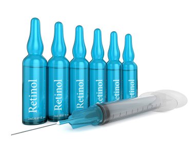 Beyaz üzerinde retinol ampuller 3d render