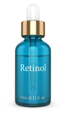 Beyaz üzerinde damlalık ile retinol şişe 3d render