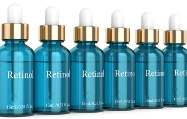 Beyaz üzerinde damlalık ile retinol şişe3d render