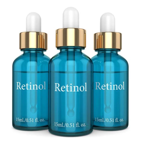 3d renderizado de botellas de retinol con gotero sobre blanco —  Fotos de Stock