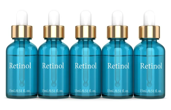 3d renderizado de botellas de retinol con gotero sobre blanco —  Fotos de Stock