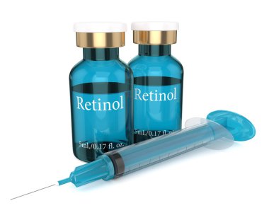 Retinol şişeleri ve şırınga 3d render