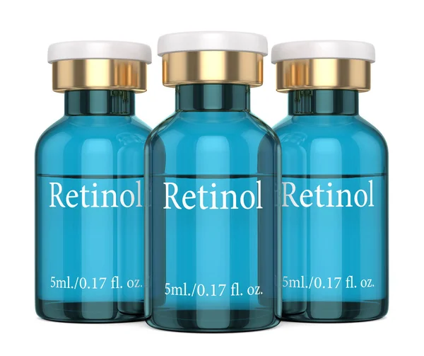 Beyaz üzerinde retinol şişeleri 3d render — Stok fotoğraf