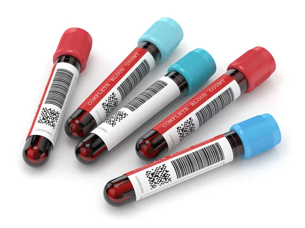 3d renderização de CBC tubos de sangue sobre branco — Fotografia de Stock