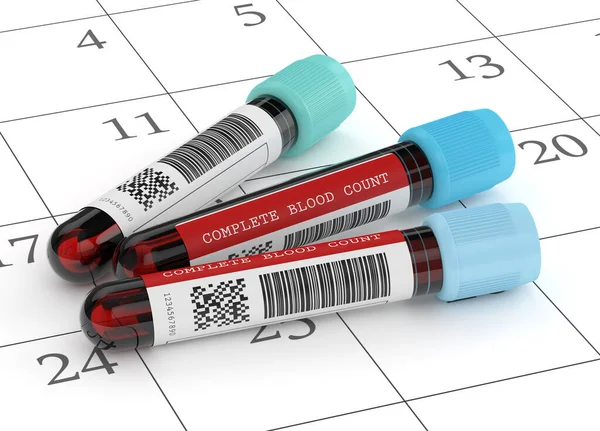 3d renderização de tubos de sangue CBC no calendário — Fotografia de Stock