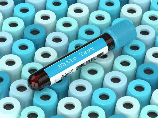 3d renderizado de tubos de sangre HbA1c en fila — Foto de Stock