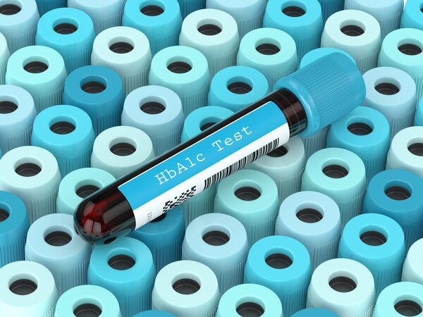 3d render of HbA1c blood tubes in row