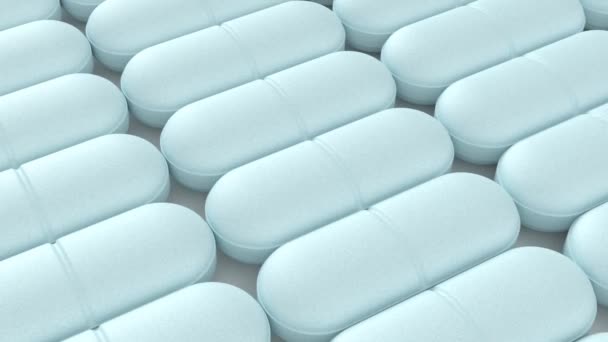 Tabletki Rzędzie Leżące Białym Biurku — Wideo stockowe